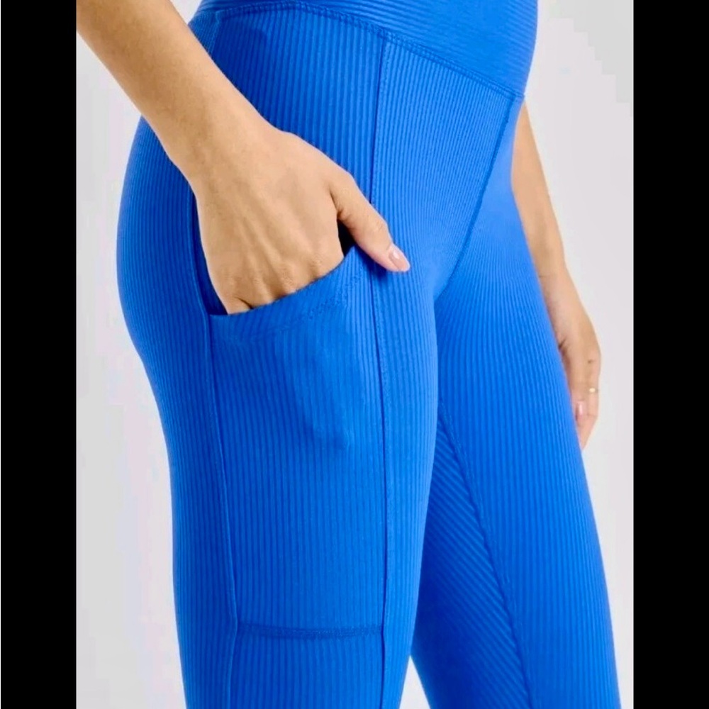Year of Ours High Waist Pocket Vibrant Blue Ribbed Leggings
